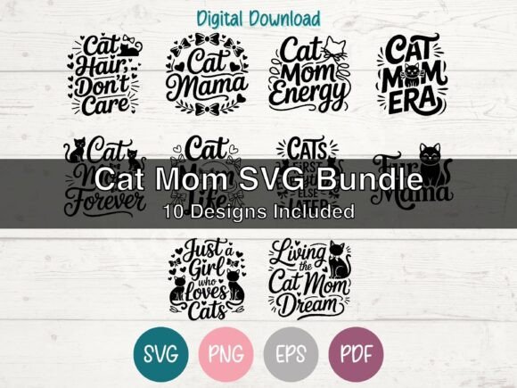 Cat Mom SVG Bundle: Graphics for T-Shirt Designs