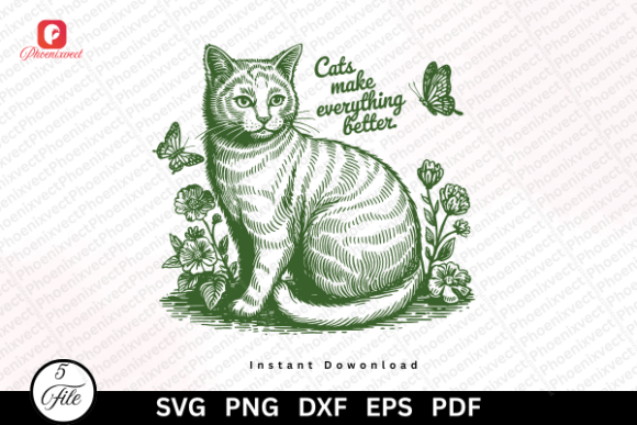 Floral Butterfly Cat Lover Mom SVG PNG: Graphics & Illustrations